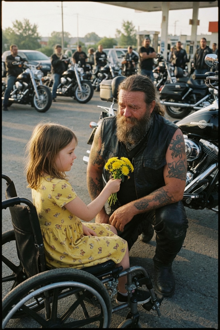 Das Mädchen im Rollstuhl schenkte dem gefürchtetsten Biker der Stadt Blumen – am nächsten Morgen bebte ihre ganze Straße