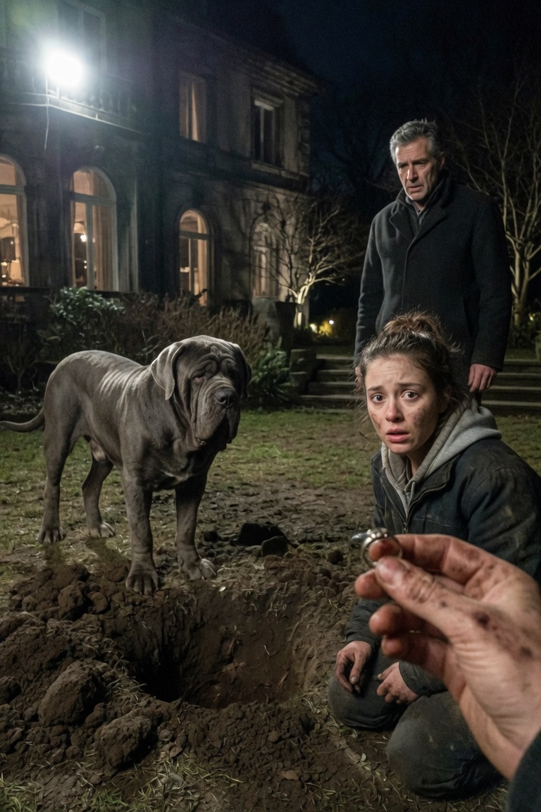 Der Hund des Mafiabosses grub jede Nacht – bis eine Lieferfahrerin einen blutverschmierten Ring fand, der ihn erstarren ließ