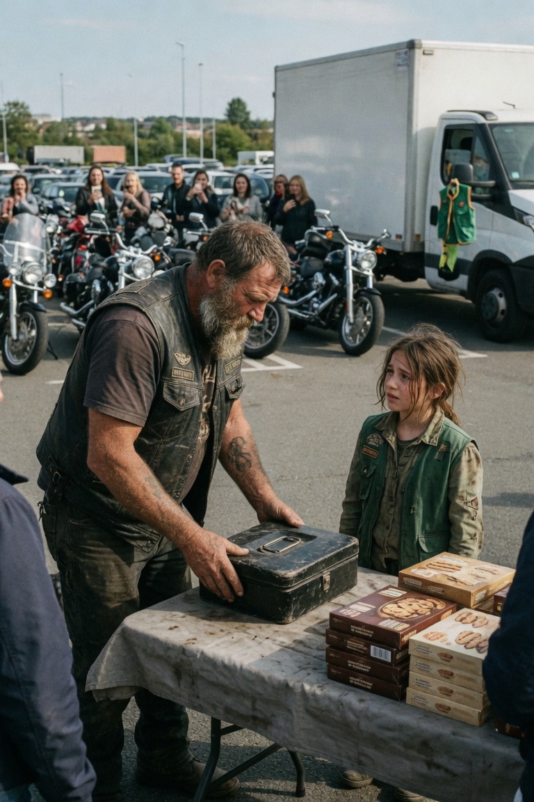 Ein 130-Kilo-Biker kaufte 4.000 Keksschachteln eines zehnjährigen Mädchens – doch als der Kühllaster ankam, begriffen alle, dass er ein jahrzehntealtes Versprechen erfüllen wollte
