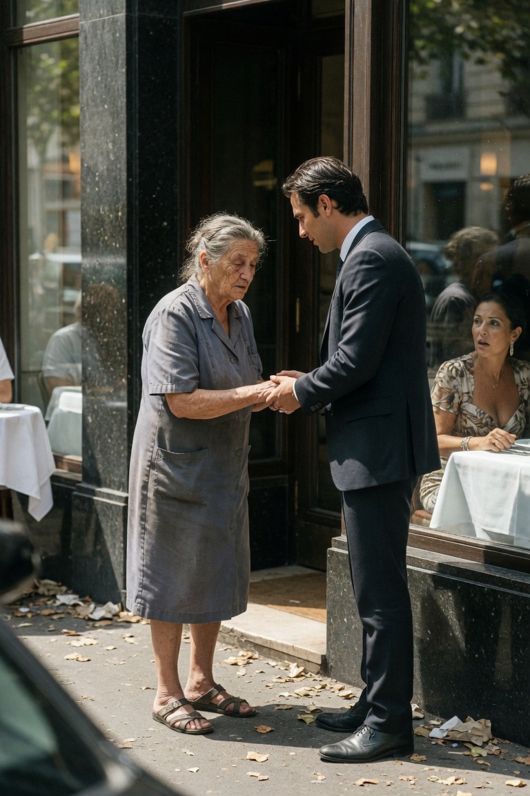 Die Haushälterin musste in der Mittagshitze vor dem Luxusrestaurant warten – bis der Besitzer sie erkannte und alles veränderte