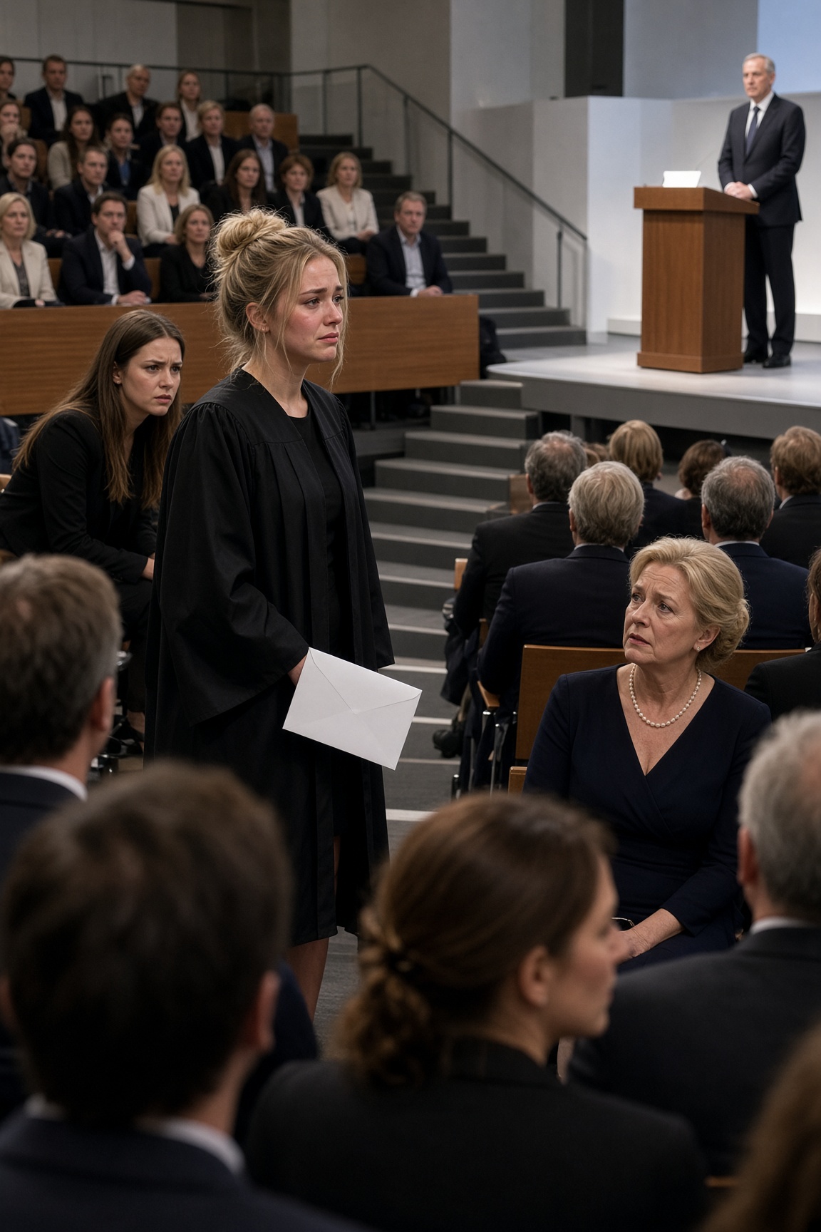 Bei meiner Abschlussfeier schrie meine Schwester vor dem ganzen Saal, ich hätte betrogen – sie wusste nicht, was ich unter meiner Robe trug  F